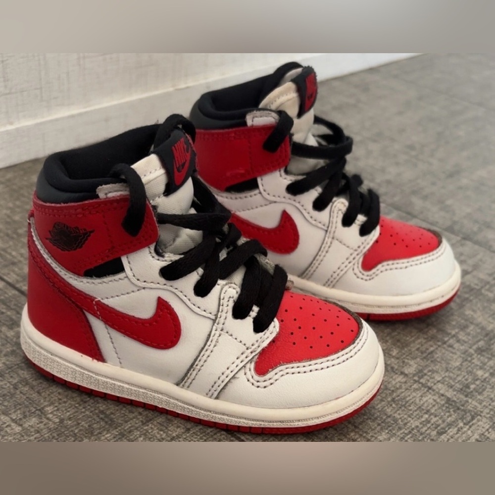 Nike Kids Red White High-Top Sneakers with Black Accents